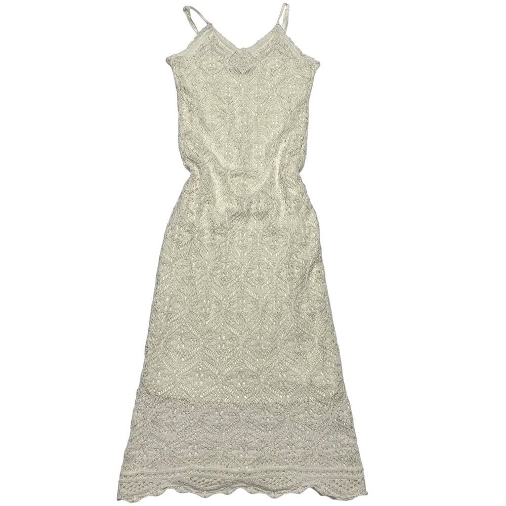 Cream Boho Crochet Knit Maxi Dress Size Large